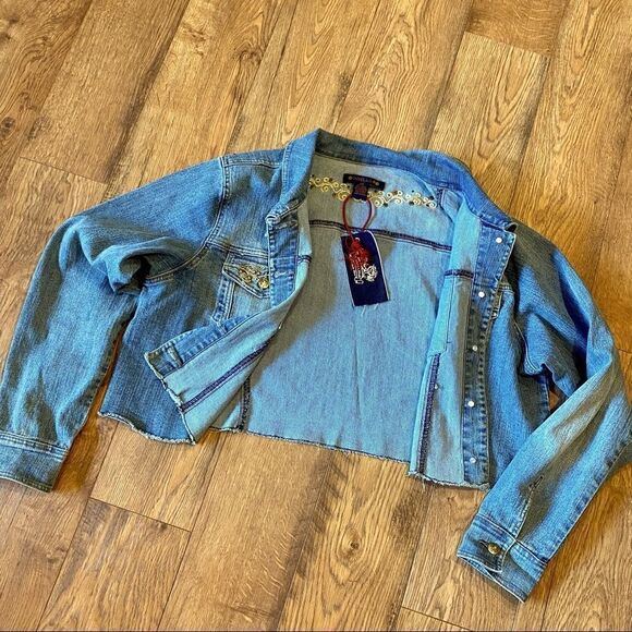 VANILLA STAR CROPPED RAW HEM DENIM JACKET 20 NWT - Picture 5 of 16